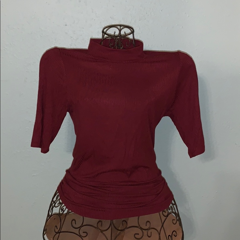 Ribbed knitted maroon turtle neck.